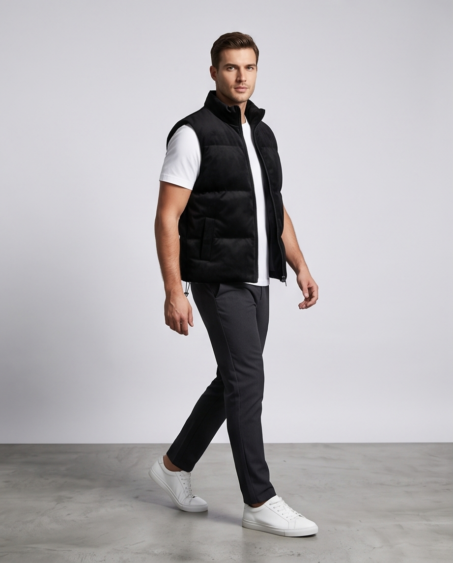 2H Black Puffer Chamois Gilet