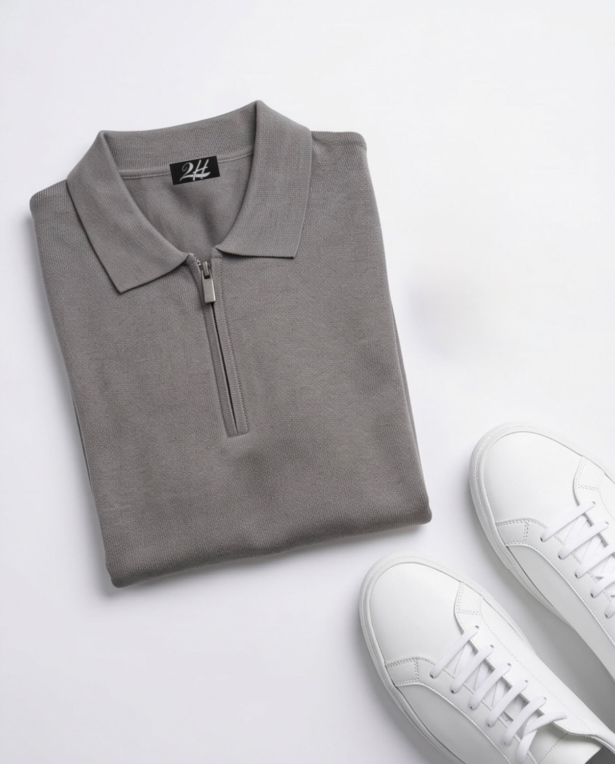 2H #453 Gray Knitted Polo T-Shirt