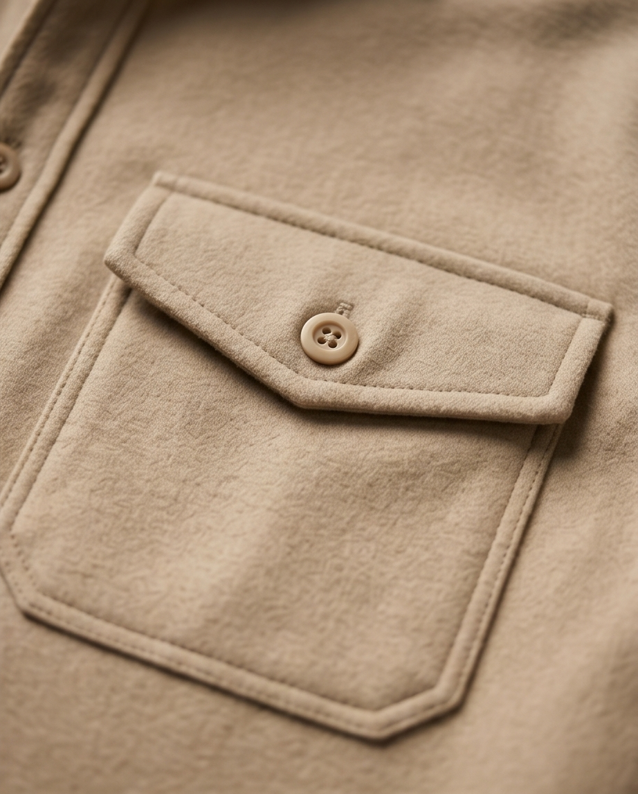 2H #111025 Beige Fleece Casual Shirt