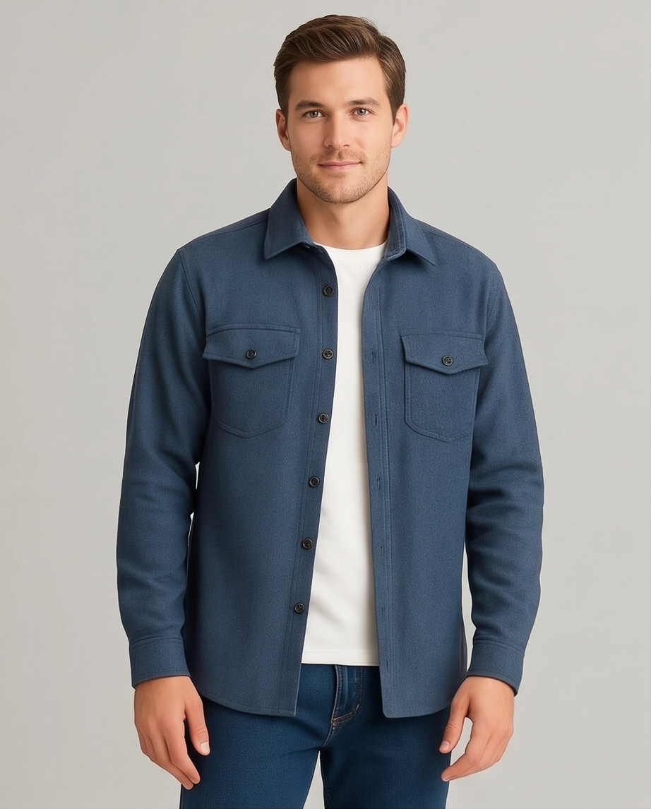 2H #111025 petroleum  Fleece Casual Shirt