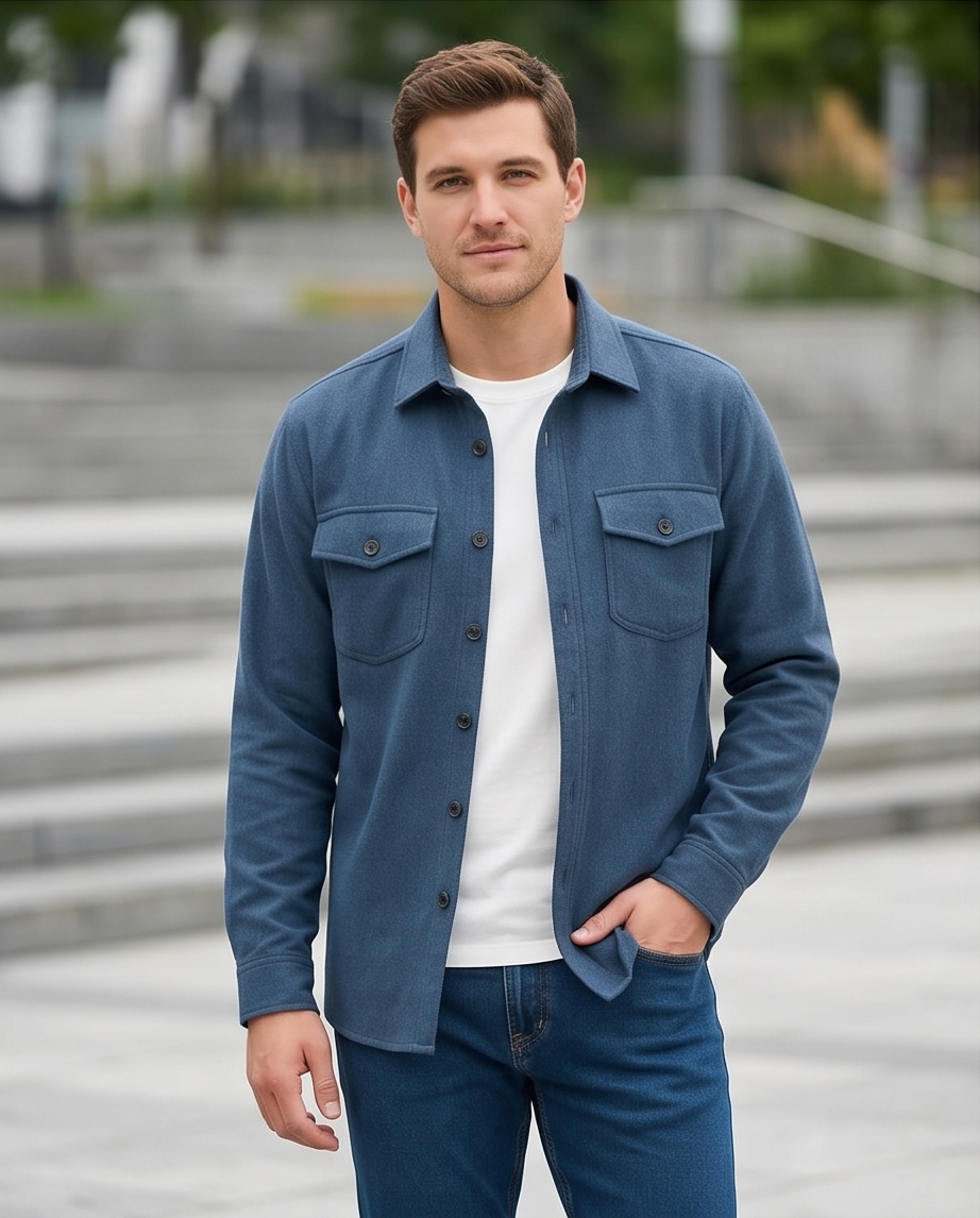 2H #111025 petroleum  Fleece Casual Shirt