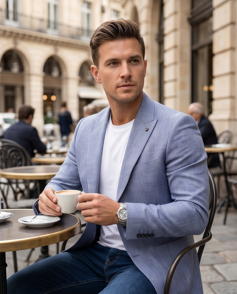 2H Blue Linen Blazer