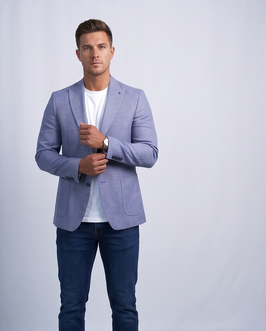 2H Blue Linen Blazer