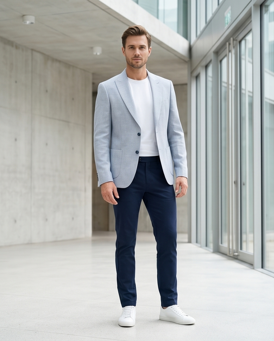 2H Light Blue Linen Blazer