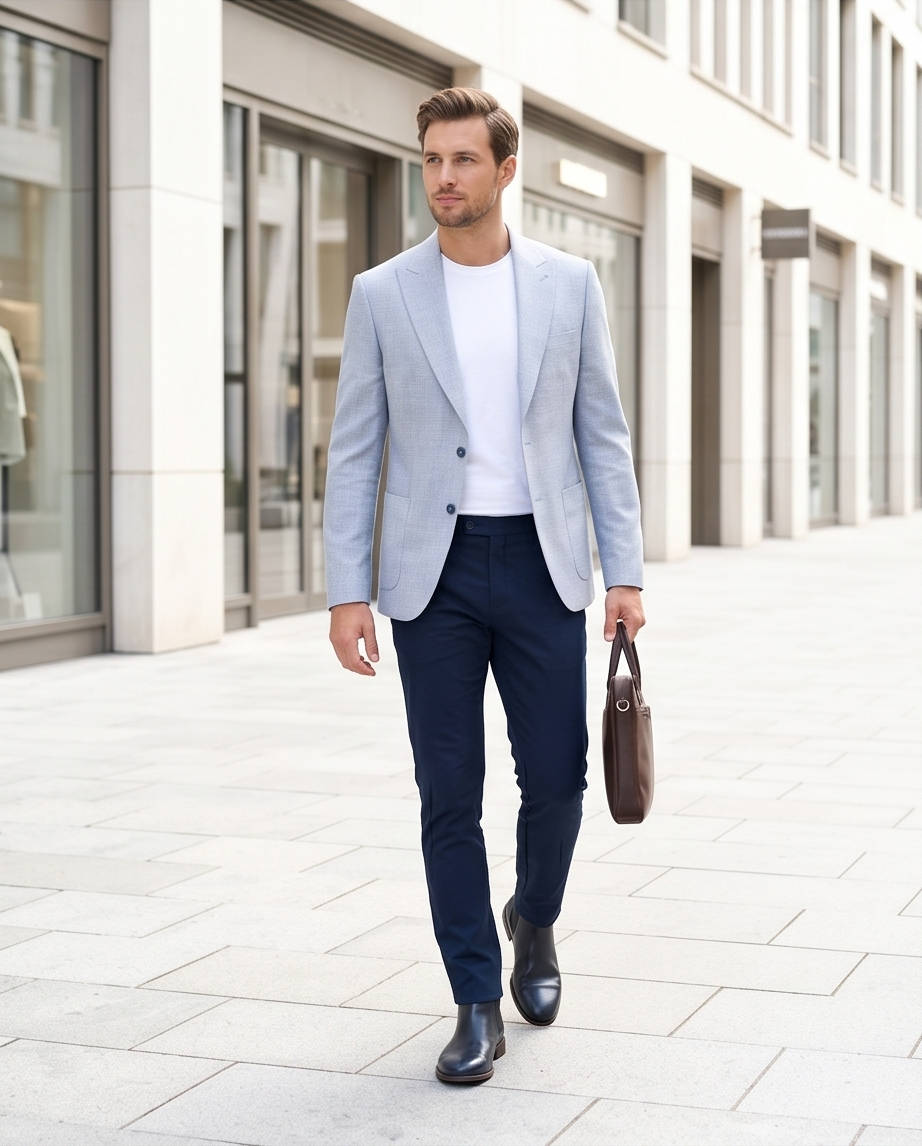 2H Light Blue Linen Blazer
