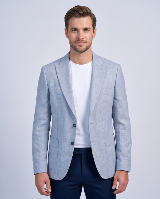 2H Light Blue Linen Blazer