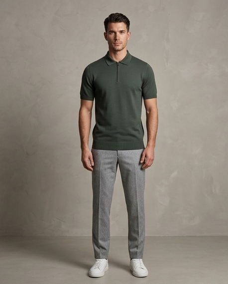 2H #20001-40 Olive Green Knitted Cotton Polo T-Shirt