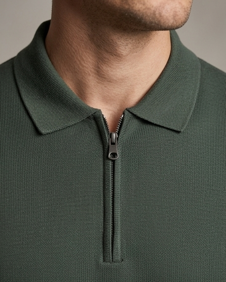 2H #20001-40 Olive Green Knitted Cotton Polo T-Shirt