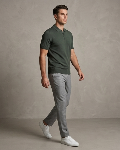 2H #20001-40 Olive Green Knitted Cotton Polo T-Shirt