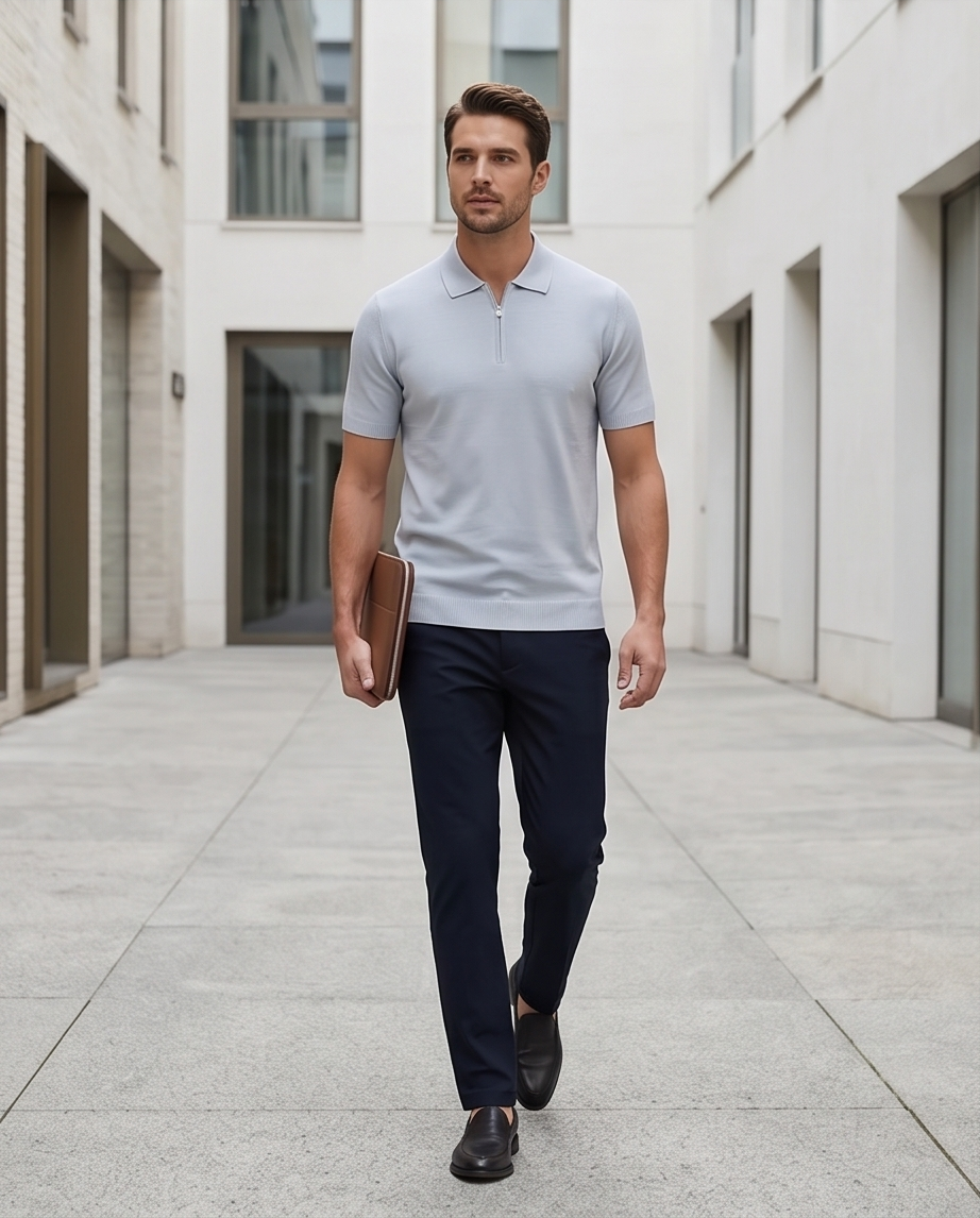 2H #20001-40 Gray Cotton Knitted Polo T-Shirt