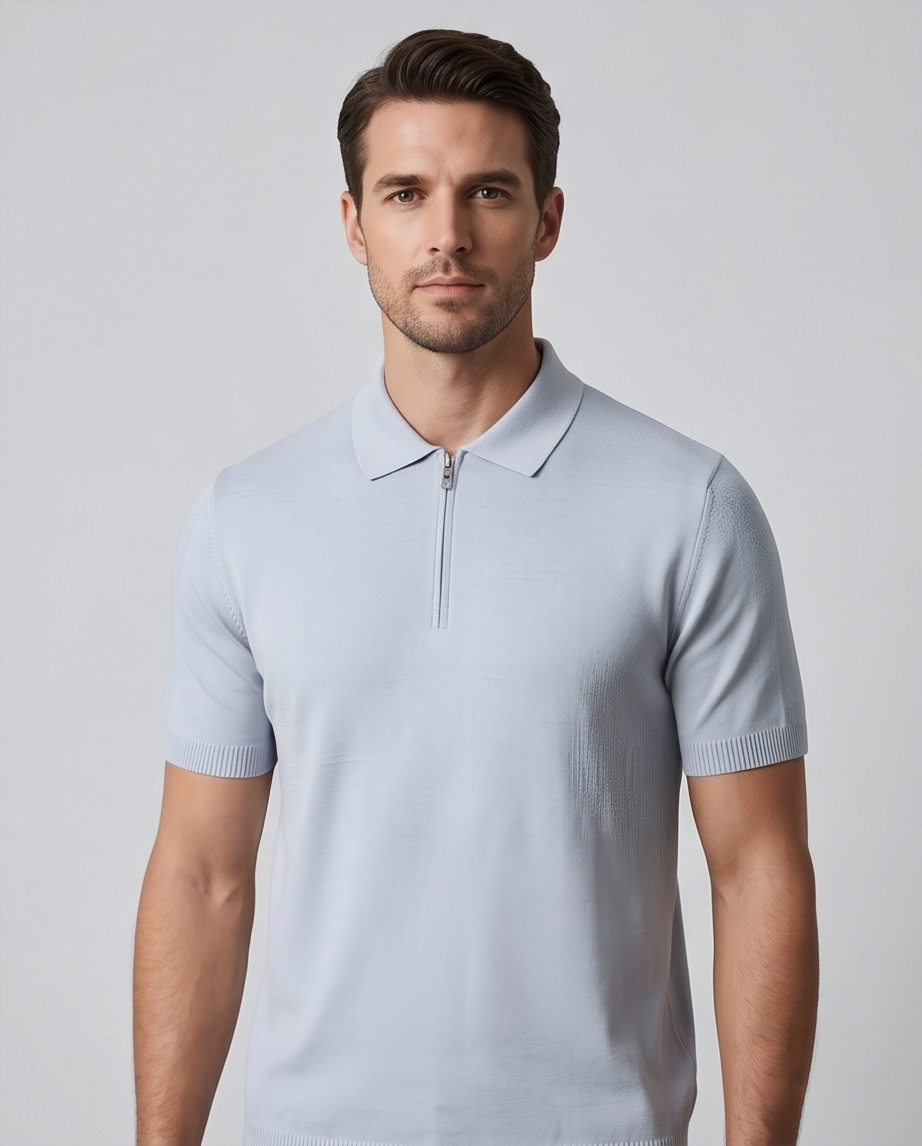 2H #20001-40 Gray Cotton Knitted Polo T-Shirt