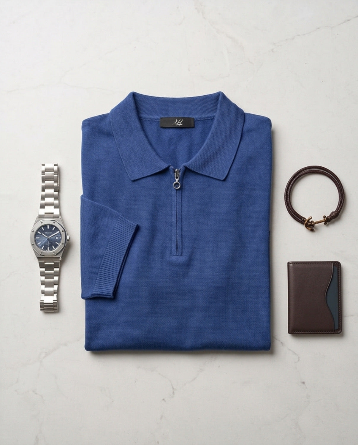 2H #20001-40 Navy Polo Knitted T-Shirt