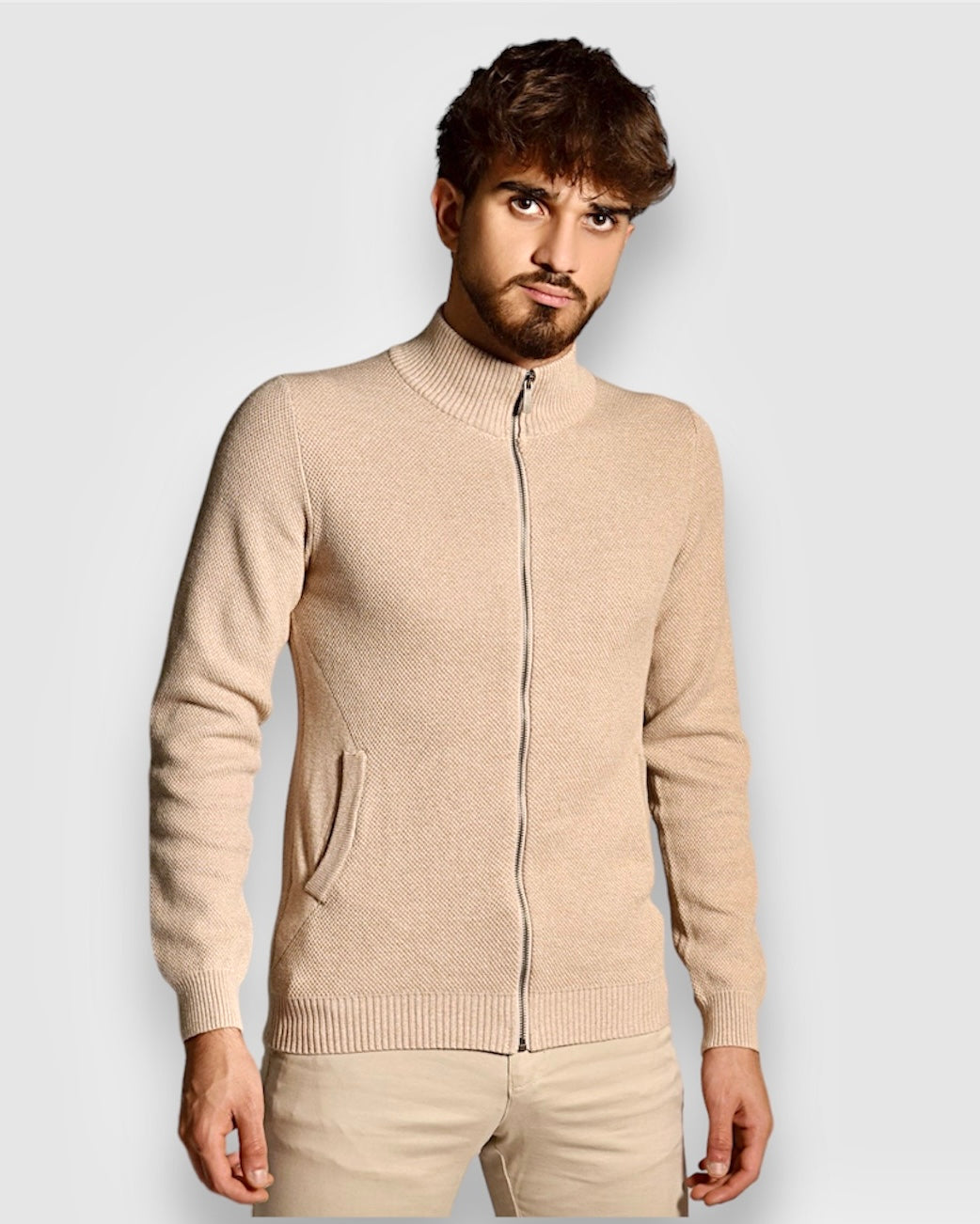 2H #46035 Beige Cardigan Pure Cotton Sweater