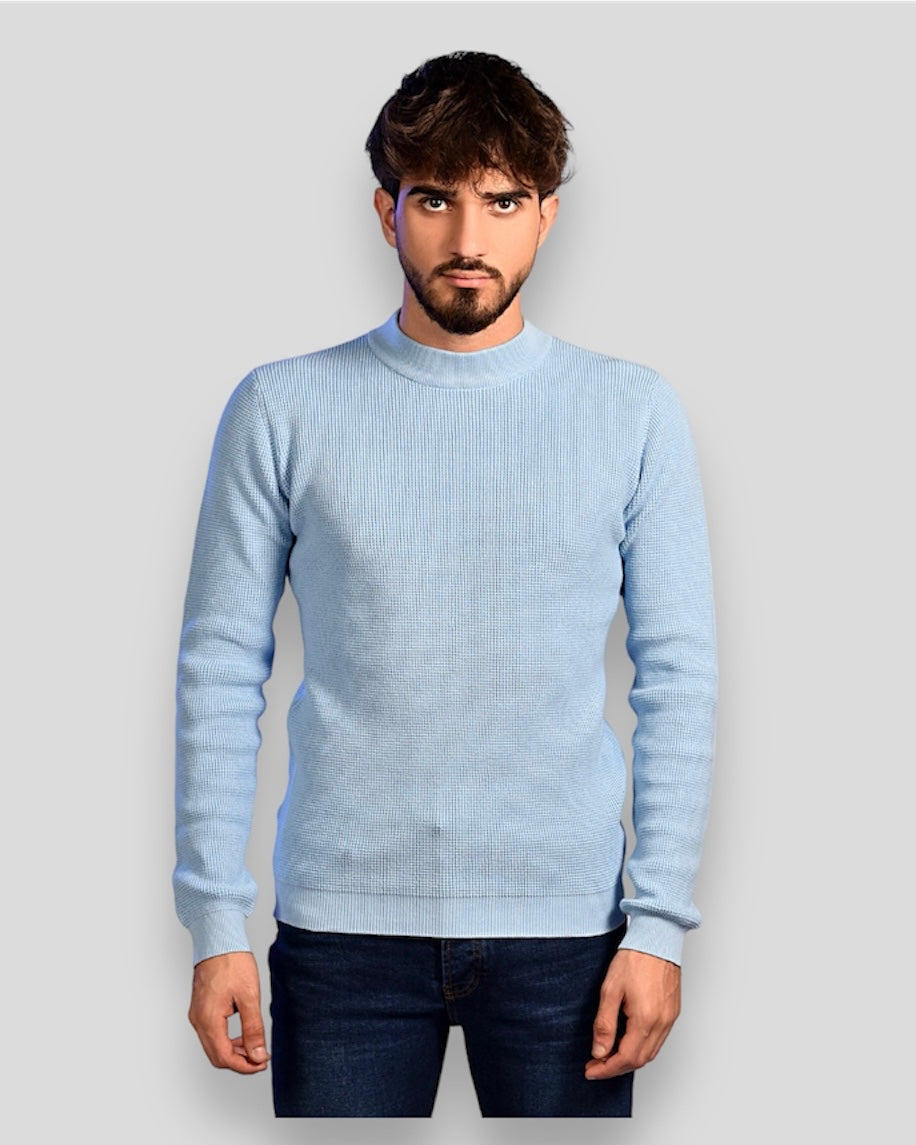 2H #46036 Blue Pure Cotton High Neck Sweater