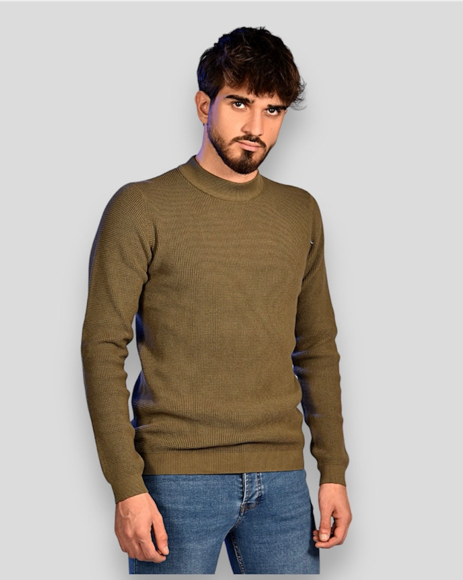 2H #46036 Army Pure Cotton High Neck Sweater