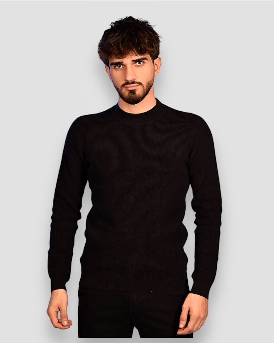 2H #46036 Black Pure Cotton High Neck Sweater