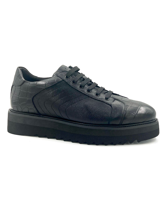 2H #S8018-98 Genuine Leather Black Casual Shoes
