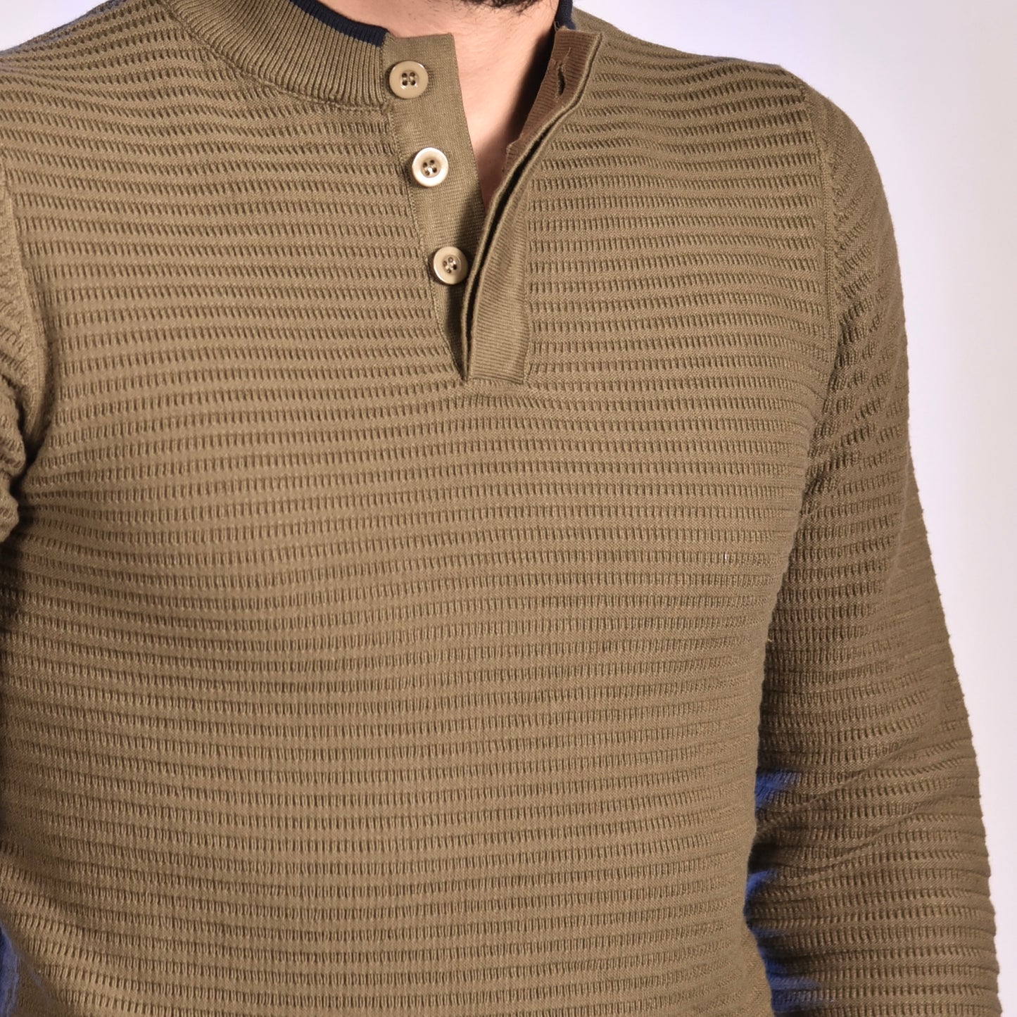 2H #46037 Army Pure Cotton With 3 Buttons High Neck Sweater