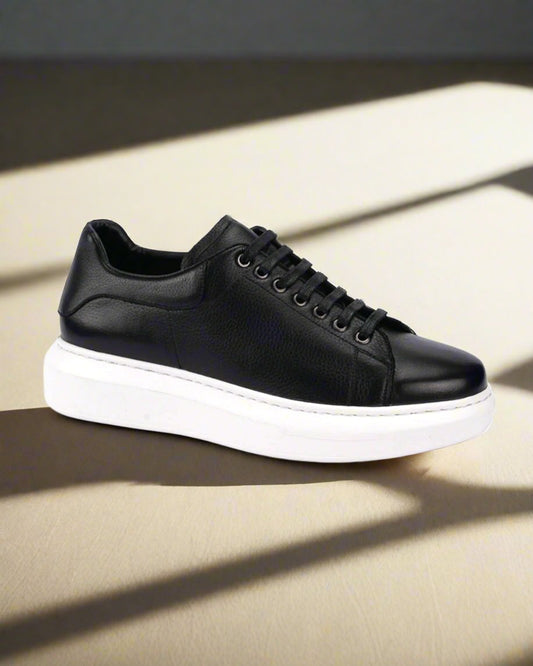 2H #012 Genuine Leather Black Casual Shoes
