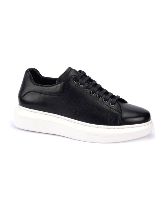 2H #012 Genuine Leather Black Casual Shoes