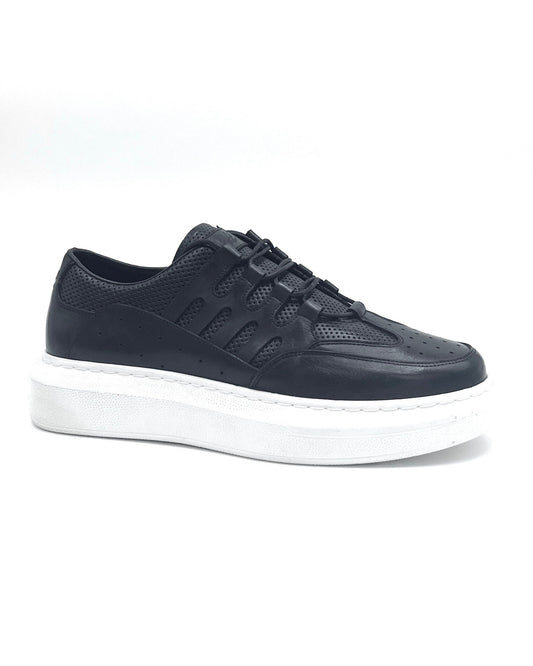2H #E26005-123-814 Genuine Leather Black Casual Shoes