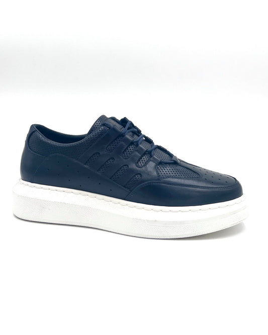 2H #E26005-124 Genuine Leather Navy Casual Shoes