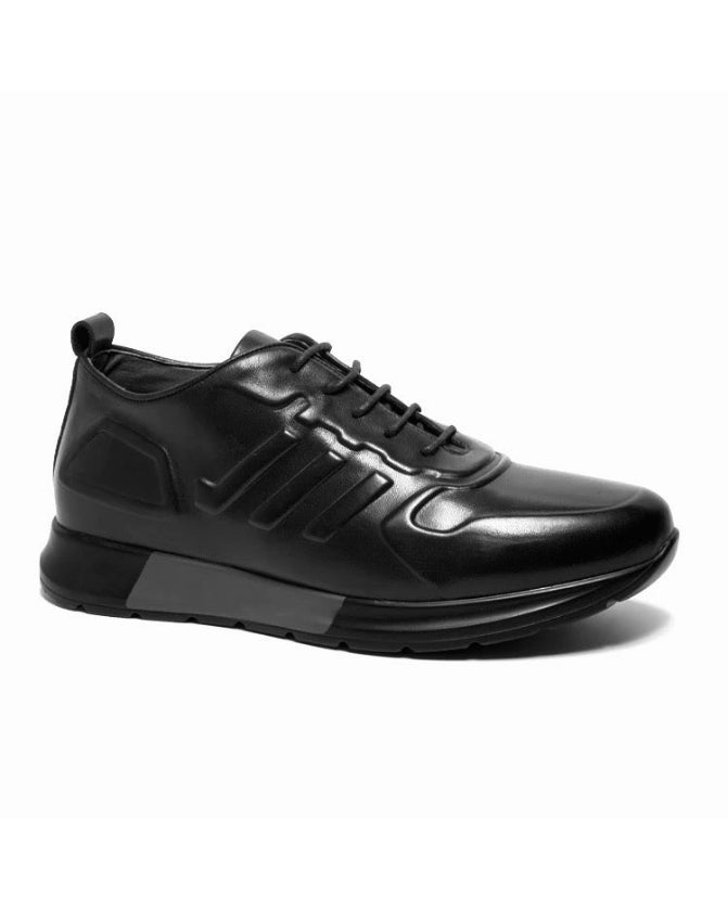 2H #E26002-3-814 Genuine Leather Black Casual Shoes