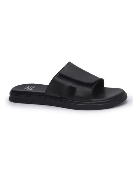 2H G02-15-1 Black Leather Slippers