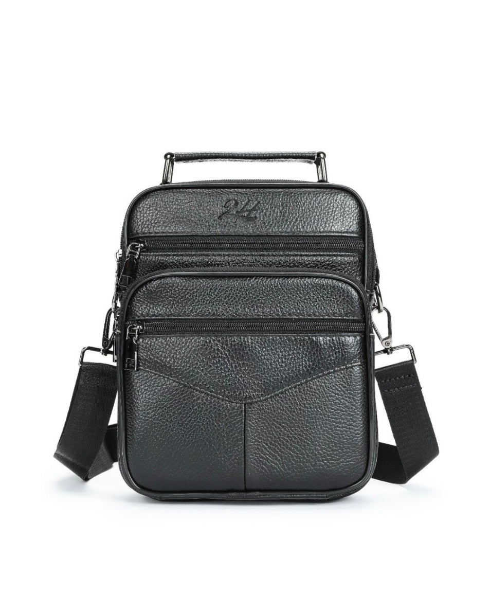 2H #6042 Genuine leather Black Shoulder messenger bag