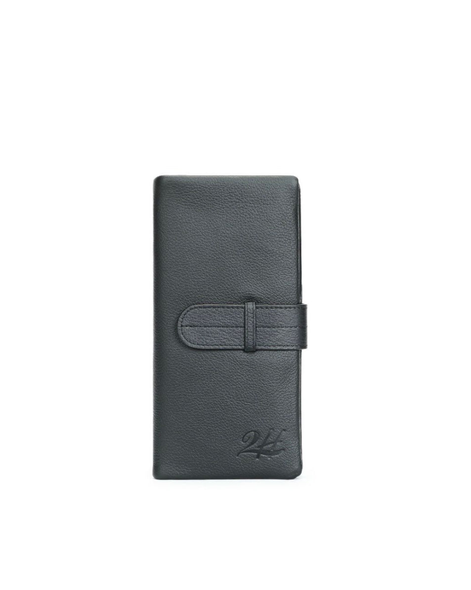 2H #6018 Black Genuine leather long wallet