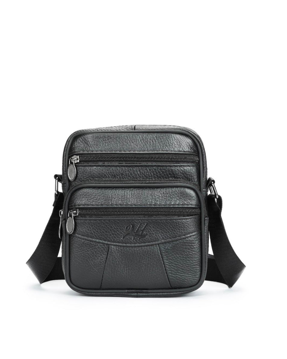 2H #6106 Genuine leather Black Shoulder messenger bag
