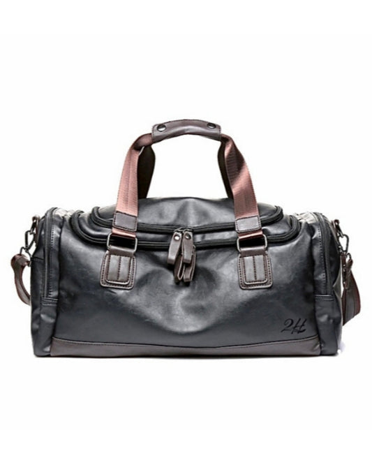 2H Black/Brown pu leather Travel Duffle Bag
