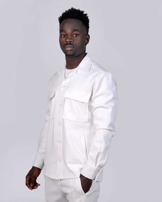 2H #8008 White Cotton with Pockets Casual Jacket