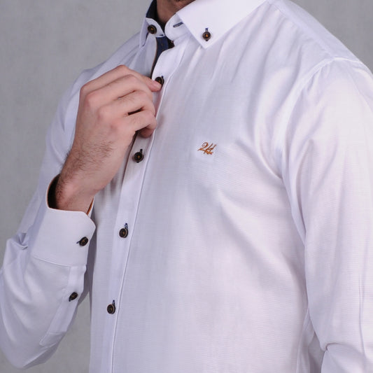 2H #080124 White Brown Buttons Casual Shirt