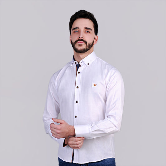 2H #080124 White Brown Buttons Casual Shirt