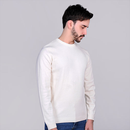 2H #46040 White Pure Cotton Round Neck Sweater