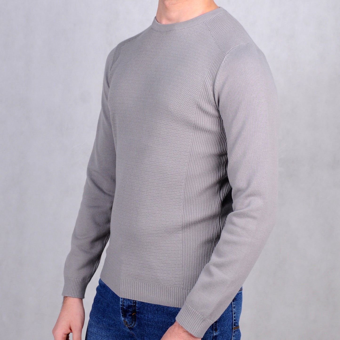 2H #46040 Gray Pure Cotton Round Neck Sweater