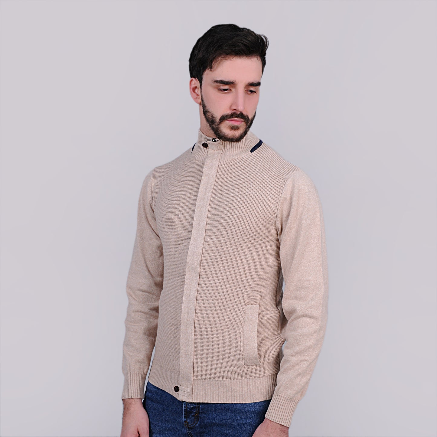 2H #46034 Beige Cardigan Pure Cotton Sweater