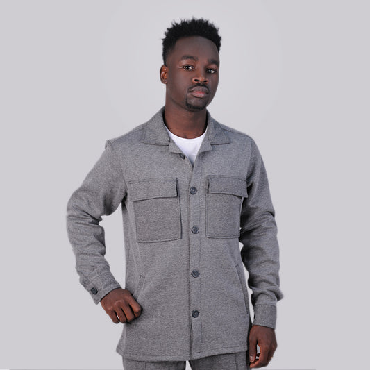 2H #8008 Gray Cotton with Pockets Casual Jacket