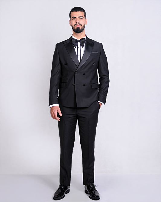 2H black peaked Lapel Double breasted Suit