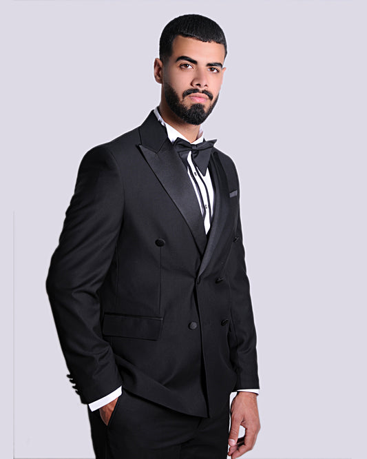 2H black peaked Lapel Double breasted Suit