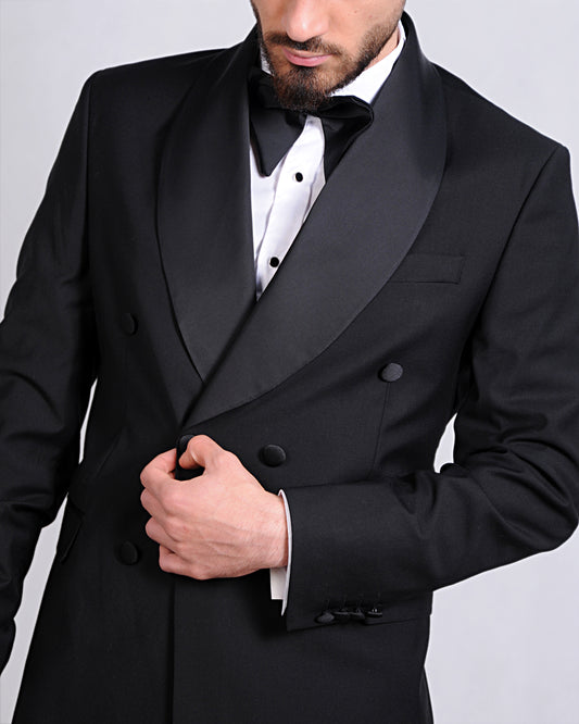 2H black shawl Double breasted Wedding Suit 2 Pieces