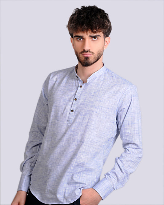 2H Blue Linen Three-Button Shirt
