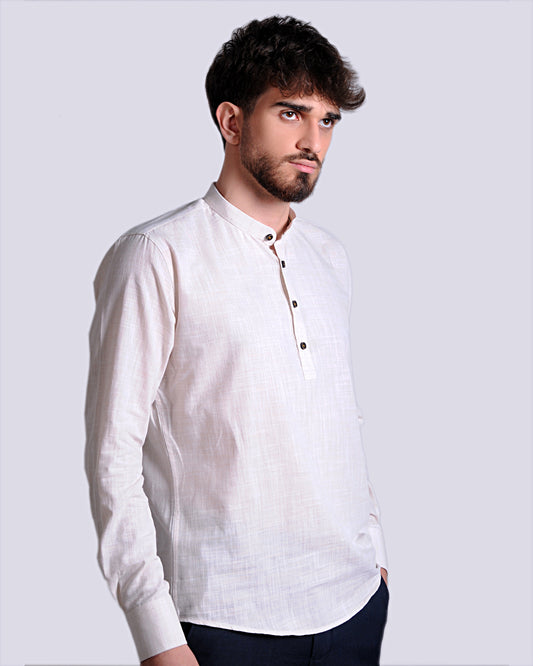 2H Beige Linen Three-Button Shirt