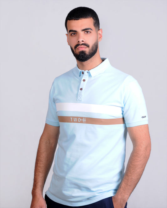 SALE! 2H #77034 Light Blue Printed Polo T-shirt