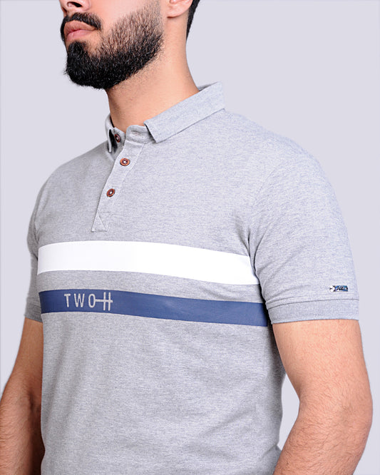 SALE! 2H #77034 Gray Printed Polo T-shirt