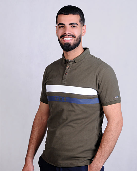 SALE! 2H #77034 Olive Green Printed Polo T-shirt