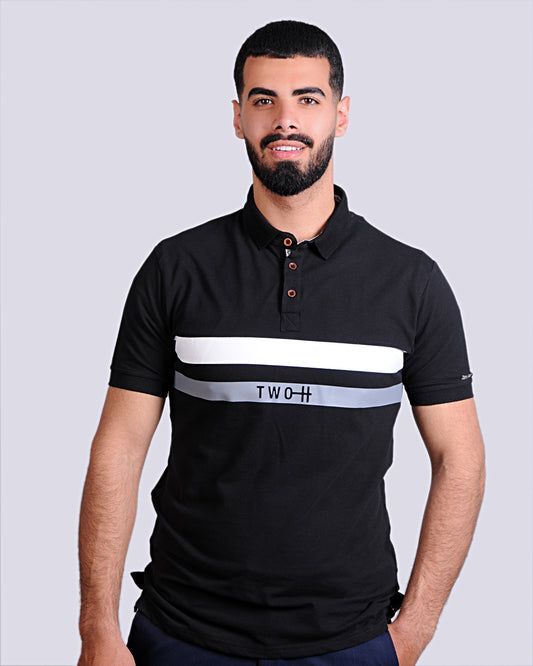 SALE! 2H #77034 Black Printed Polo T-shirt