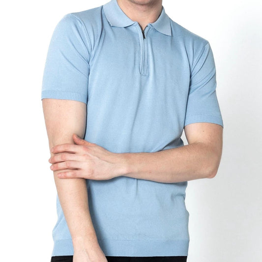 2H Light Blue Knitted Polo T-shirt
