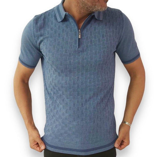 2H Blue Knitted Polo T-shirt